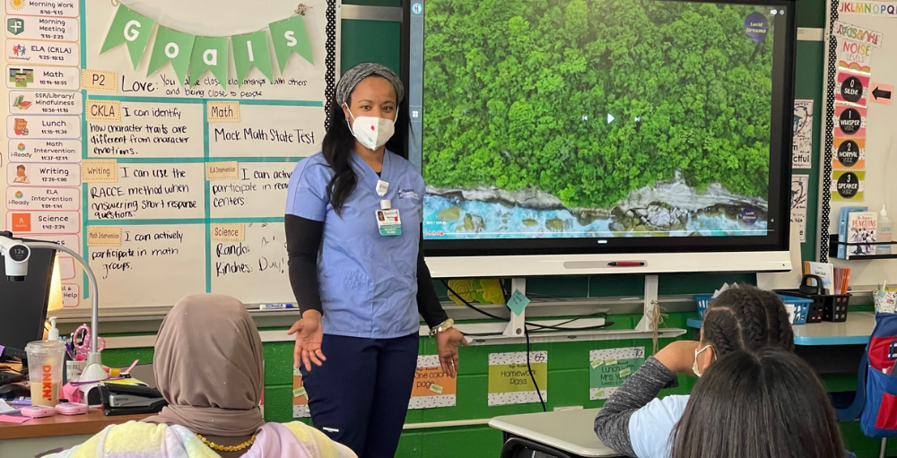 Crouse Hospital nursing student, Marissa Barnett spoke with Syracuse Academy of Science and Citizenship elementary school’s 4th-grade students about her passion as a registered nurse, educational requirements, and programs available for those interested in pursuing a career in nursing.